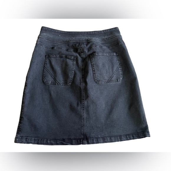 PRANA BROADWAY DENIM Onyx Black Mini Skirt Organic Cotton With Zippers Size 8 - Picture 4 of 7